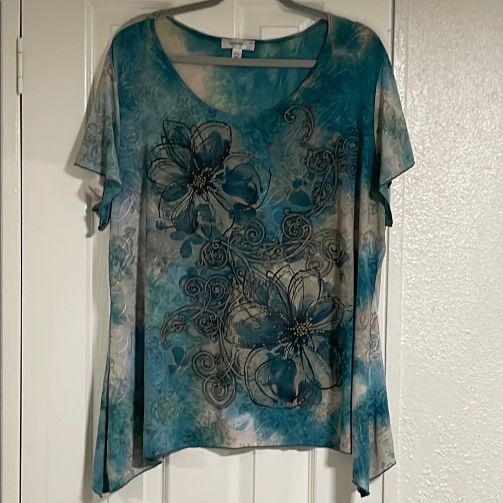 Dress Barn Blue Asymmetrical Blouse with Relaxed Style